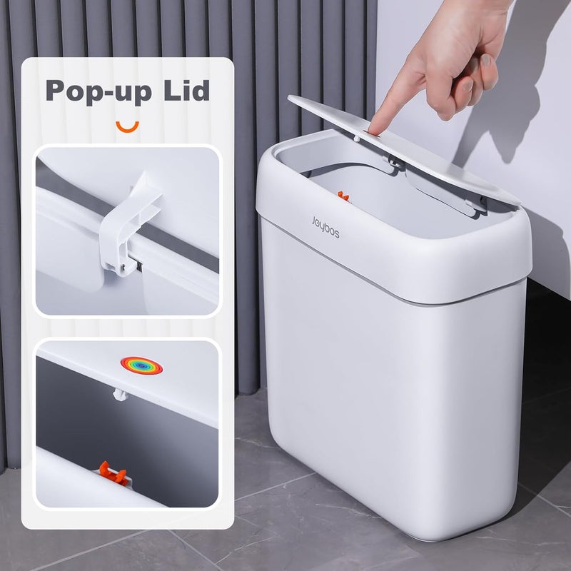 Joybos Bathroom Trash Can with Lid, 3 Gallon Small Garbage Can, 10L Dogproof Slim Plastic Narrow Trash Bin with Pop-up Lid for Toilet, Office, Bedroom, Living Room, White - Image 4